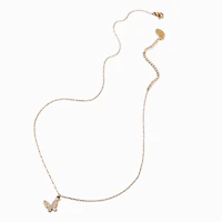 Gold-tone Stainless Steel Pavé Butterfly Pendant Necklace