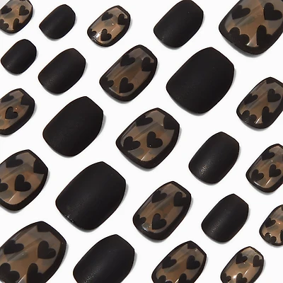 Sheer Black Heart Coffin Press On Vegan Faux Nail Set - 24 Pack