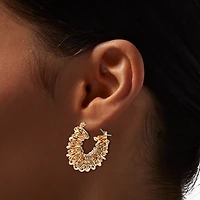 Gold-tone Twisted Crystal 15mm Hoop Earrings