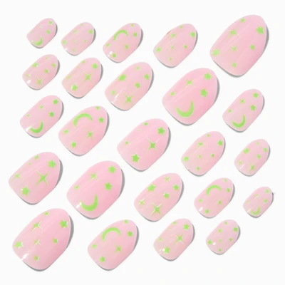 Glow in the Dark Celestial Stiletto Press On Vegan Faux Nail Set - 24 Pack