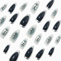 3D Chrome Star & Bow Long Almond Vegan Faux Nail Set - 24 Pack