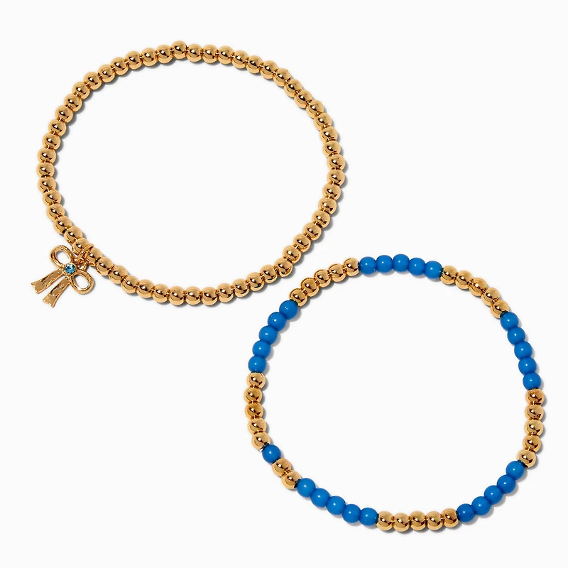 Blue & Gold-tone Bow Stretch Bracelets - 2 Pack