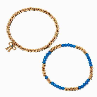 Blue & Gold-tone Bow Stretch Bracelets - 2 Pack