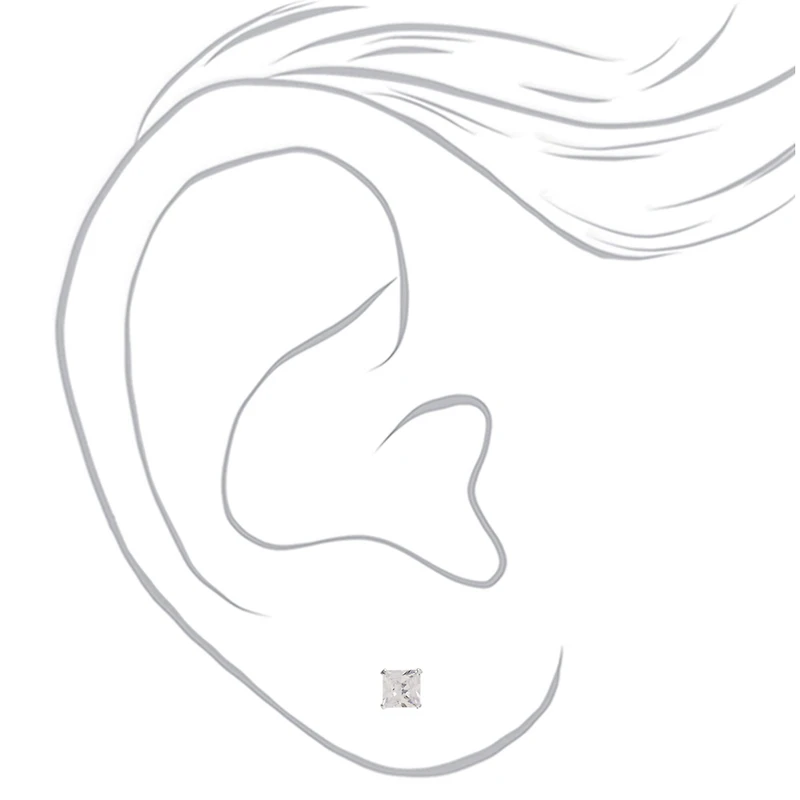 C LUXE by Claire's Sterling Silver Cubic Zirconia 6mm Square Martini Stud Earrings