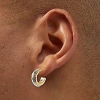 Mixed Metal Textured Stackable Earrings Set - 3 Pack 