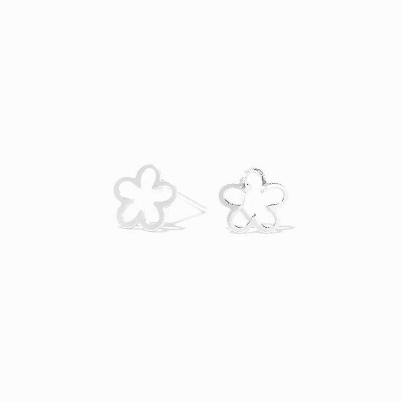 Silver-tone Daisy Outline Stud Earrings