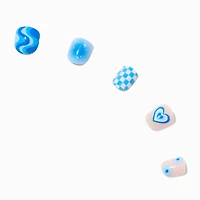 Claire's Club Blue Trendy Icon Press On Vegan Faux Nail Set - 10 Pack