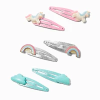 Claire's Club Rainbow Unicorn Glitter Polyresin Snap Hair Clips - 6 Pack