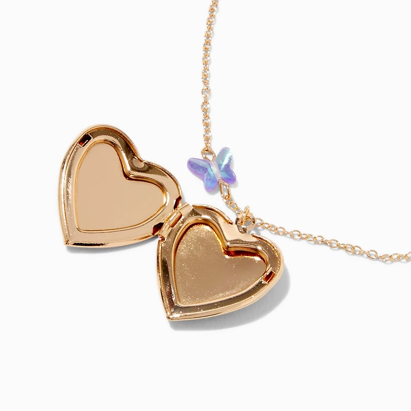 Butterfly Heart Locket Pendant Necklace