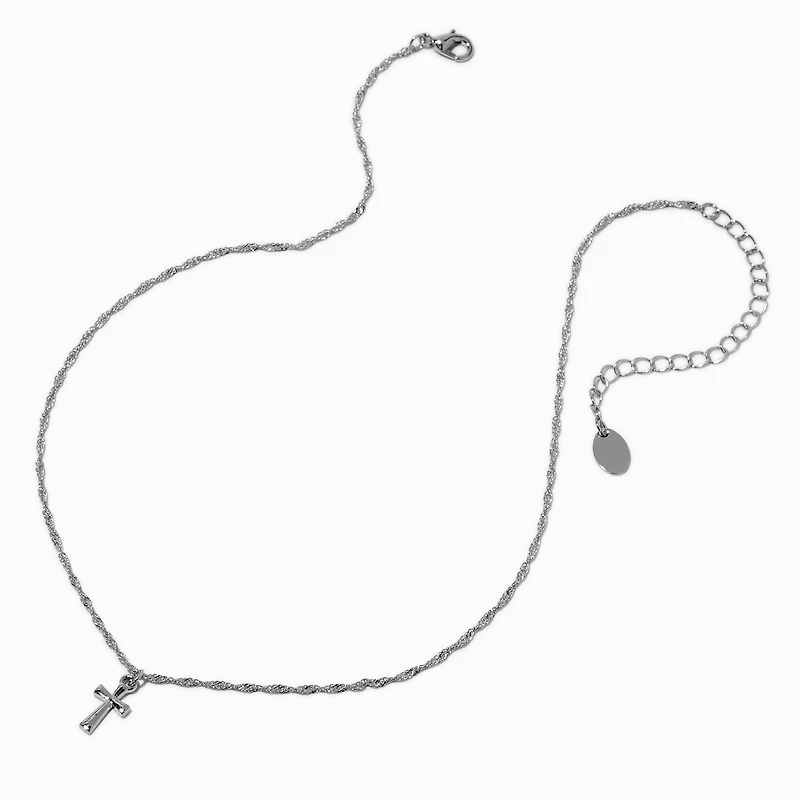 Silver-tone Twisted Chain Cross Pendant Necklace