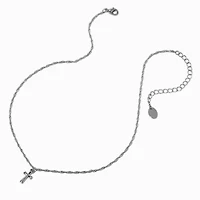 Silver-tone Twisted Chain Cross Pendant Necklace