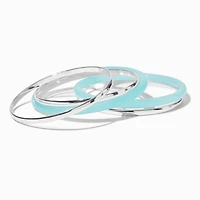 Silver-tone & Turquoise Resin Bangle Bracelets - 5 Pack