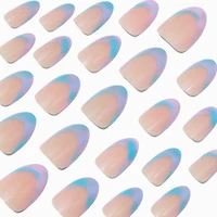 Pastel Iridescent Ombré French Short Almond Vegan Faux Nail Set - 24 Pack