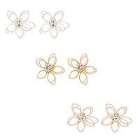 Mixed Metal Wired Flower Stud Earrings - 3 Pack