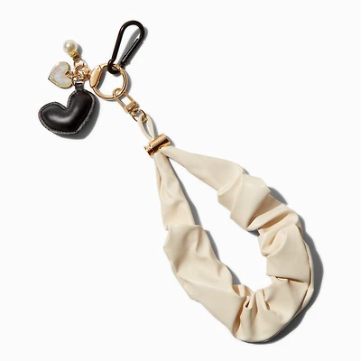 Black Heart Ivory Ribbon Wristlet Bag Charm
