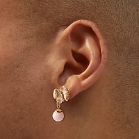 Gold-tone Butterfly & Pink Pearl Drop Earrings