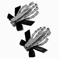 Skeleton Hands Black Bow Hair Clips - 2 Pack