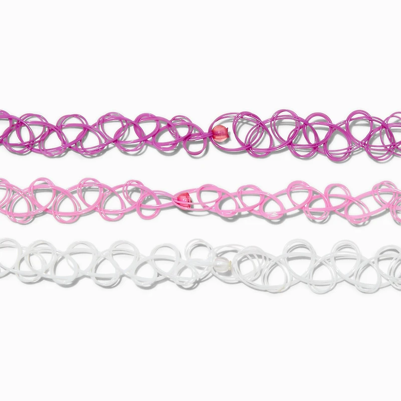 Best Friends Tropical Flower Tattoo Choker Necklaces - 3 Pack