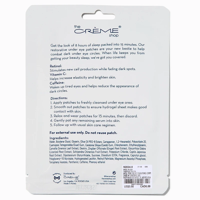 The Crème Shop® How Do I Look? Rested. Restorative Hydrogel Under Eye Patches - 2 Pack