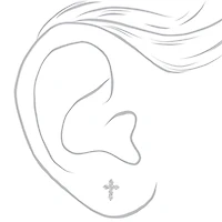 Silver-tone Cubic Zirconia Cross Stud Earrings