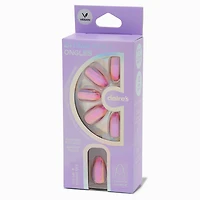 Pink Holographic Short Almond Vegan Faux Nail Set - 24 Pack