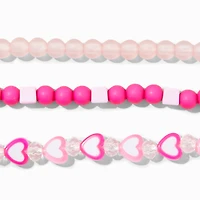 Pink Heart Beaded Stretch Bracelets - 3 Pack