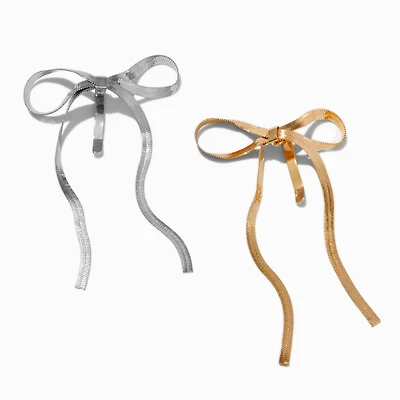 Mixed Metal Bow Hair Sticks - 2 Pack