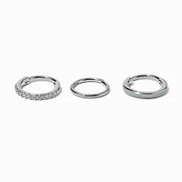 18G Silver-tone Stainless Steel Opalescent Clicker Nose Rings - 3 Pack