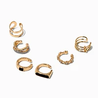 Black Crystal Gold-tone Ear Cuffs - 6 Pack 