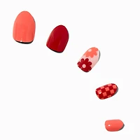 Checkered Floral Stiletto Press On Vegan Faux Nail Set - 24 Pack
