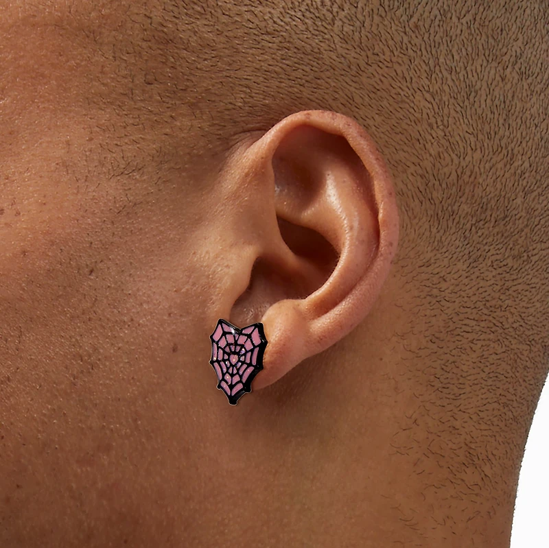 Pink Heart Spiderweb Halloween Stud Earrings