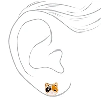 Gold-tone Calico Cat Stud Earrings