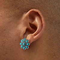 Turquoise Flower Cowgirl Silver-tone Stud Earrings