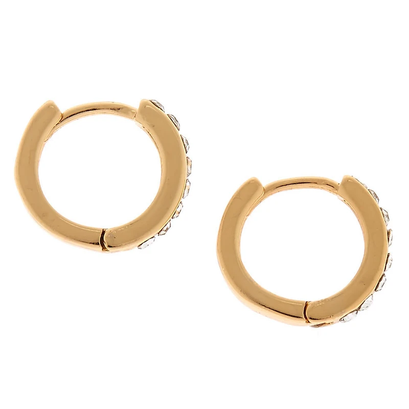 Gold-tone Crystal 10mm Huggie Hoop Earrings