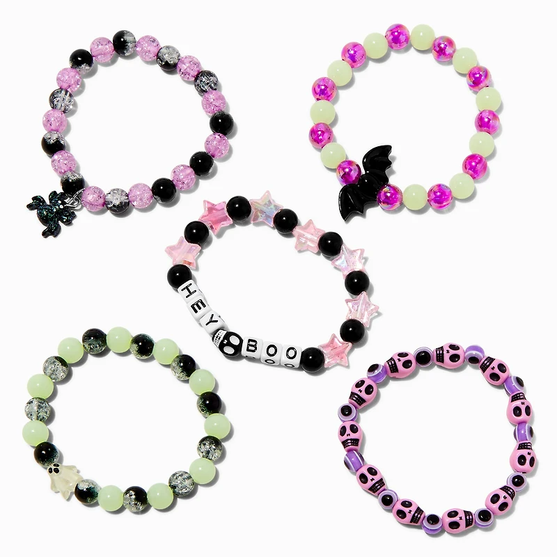 Halloween Creepville Glow in the Dark Beaded Stretch Bracelets - 5 Pack