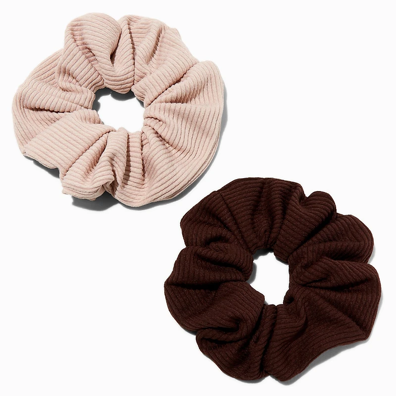 Ivory & Brown Ribbed Hair Scrunchies - 2 Pack