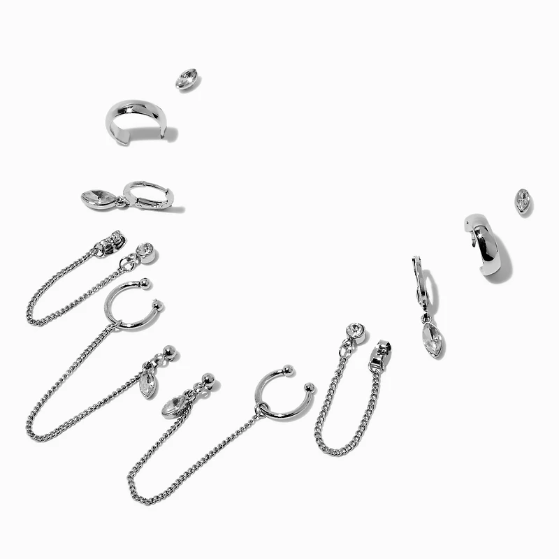 Silver-tone Oval Chain Earring Stackables Set - 6 Pack