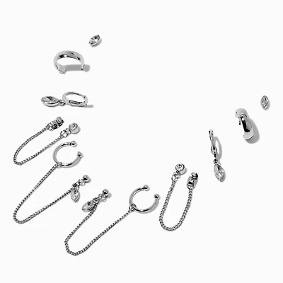 Silver-tone Oval Chain Earring Stackables Set - 6 Pack