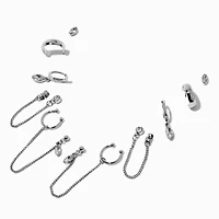Silver-tone Oval Chain Earring Stackables Set - 6 Pack