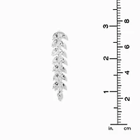 Rhinestone Leaves Silver-tone 2" Linear Drop Earrings