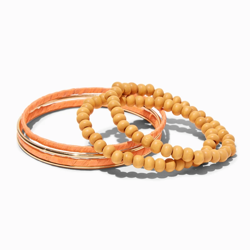Orange Raffia Wrapped Bangle Bracelets - 6 Pack
