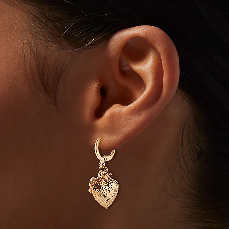Gold-tone Heart Charms Hoop Earrings