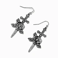Silver-tone Dagger & Rose Drop Earrings 