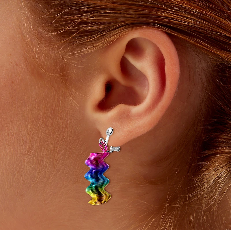 Rainbow Coil Clip-On Drop Earrings