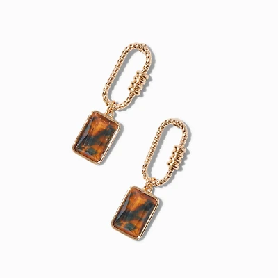 Gold-tone Carabiner Tortoiseshell Square Drop Earrings 