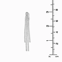 Silver-tone Rhinestone Cup Chain Fringe 3" Drop Earrings