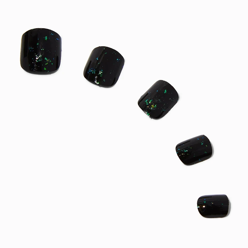Green Foil Black Square Press On Vegan Faux Nail Set - 24 Pack