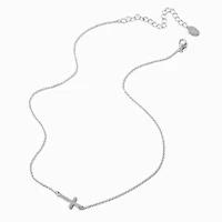Silver-tone Sideway Cross Pendant Necklace