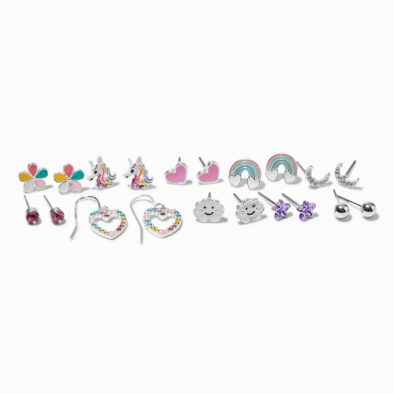 Silver-tone Happy Cloud Stud Earrings - 10 Pack