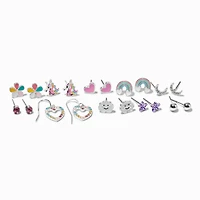 Silver-tone Happy Cloud Stud Earrings - 10 Pack